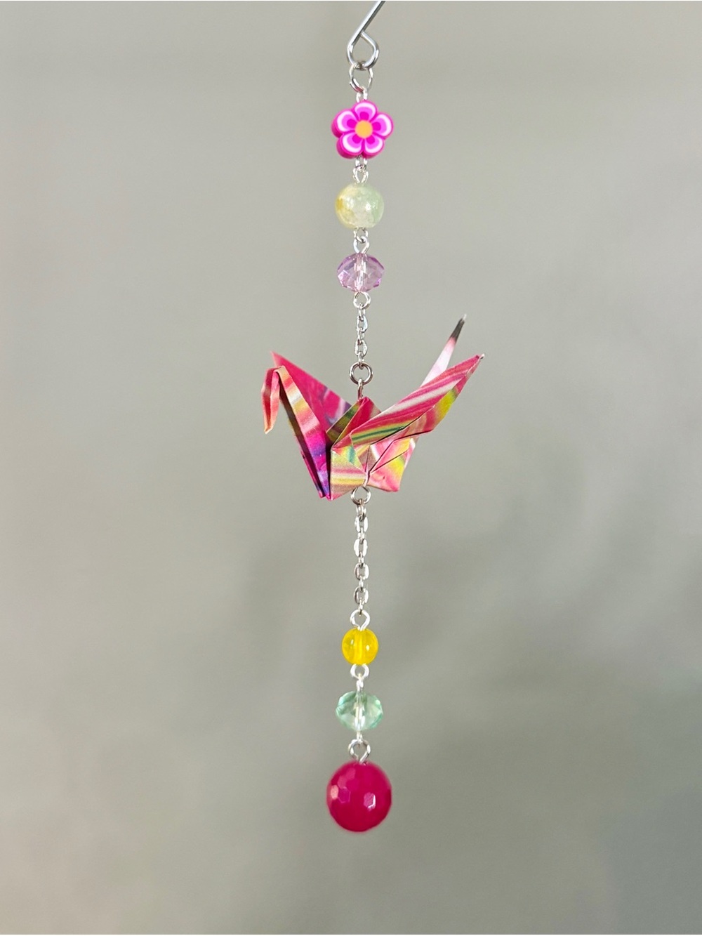 Origami Ornament #2541 - Small Crane with Repurposed Beads